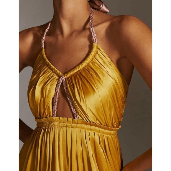 NWT Anthropologie Silk Maxi Dress Sz 8 Color blocked satin halter cut out - Picture 13 of 13